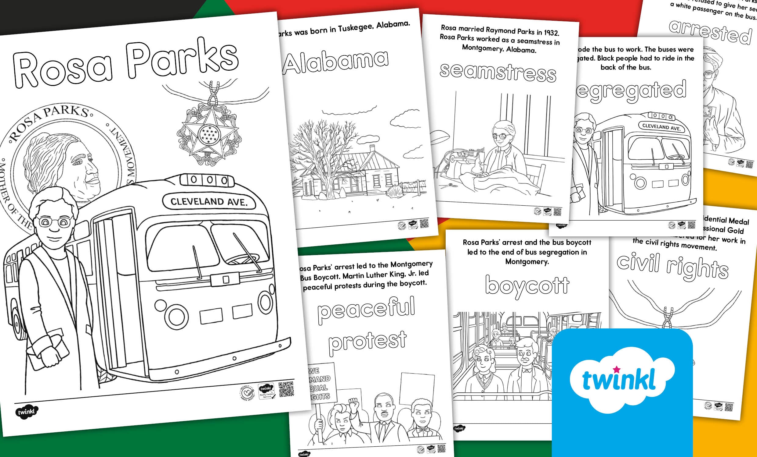 Rosa Parks Read, Trace, and Color Activity Booklet for K-2nd Grade