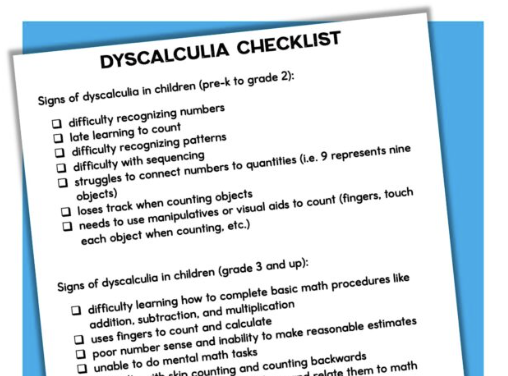 Dyscalculia Checklist for Teachers - Math Learning Disability